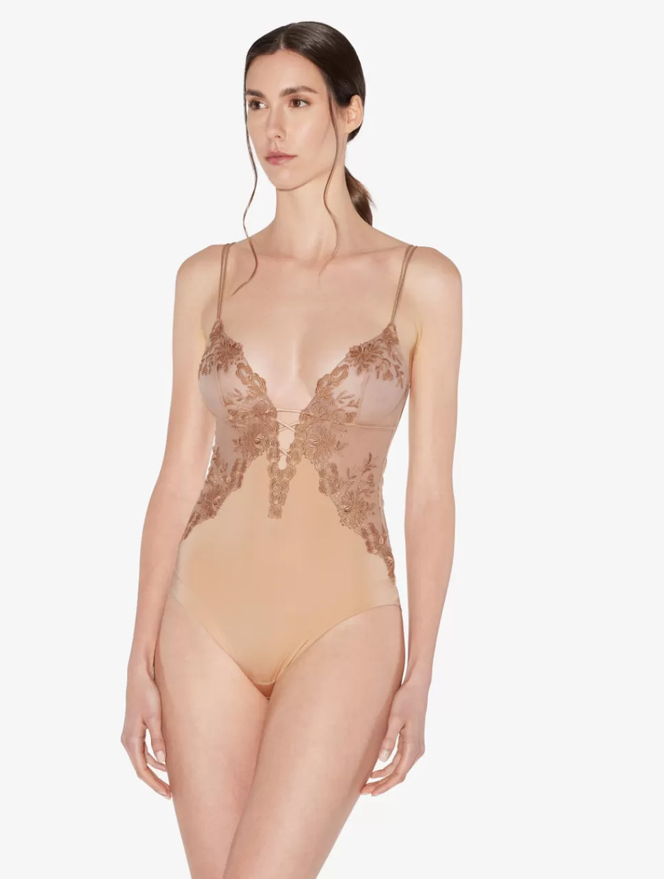 Best Sale Body In Lycra® Beige Con Tulle Ricamato Body e Corsetti | Shapewear