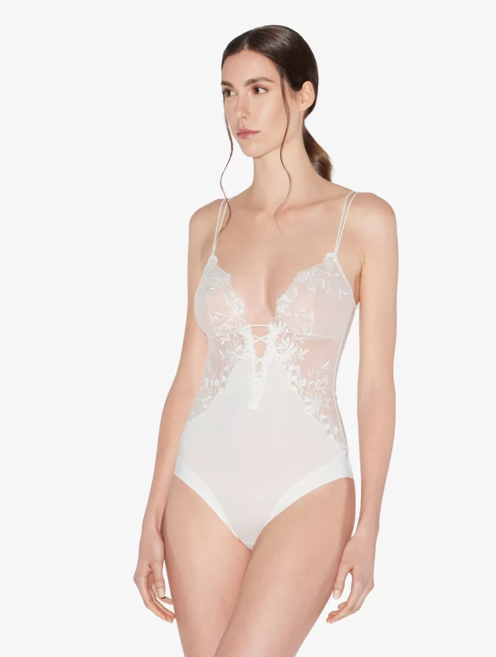 New Body In Lycra® Off-white Con Tulle Ricamato Body e Corsetti | Shapewear