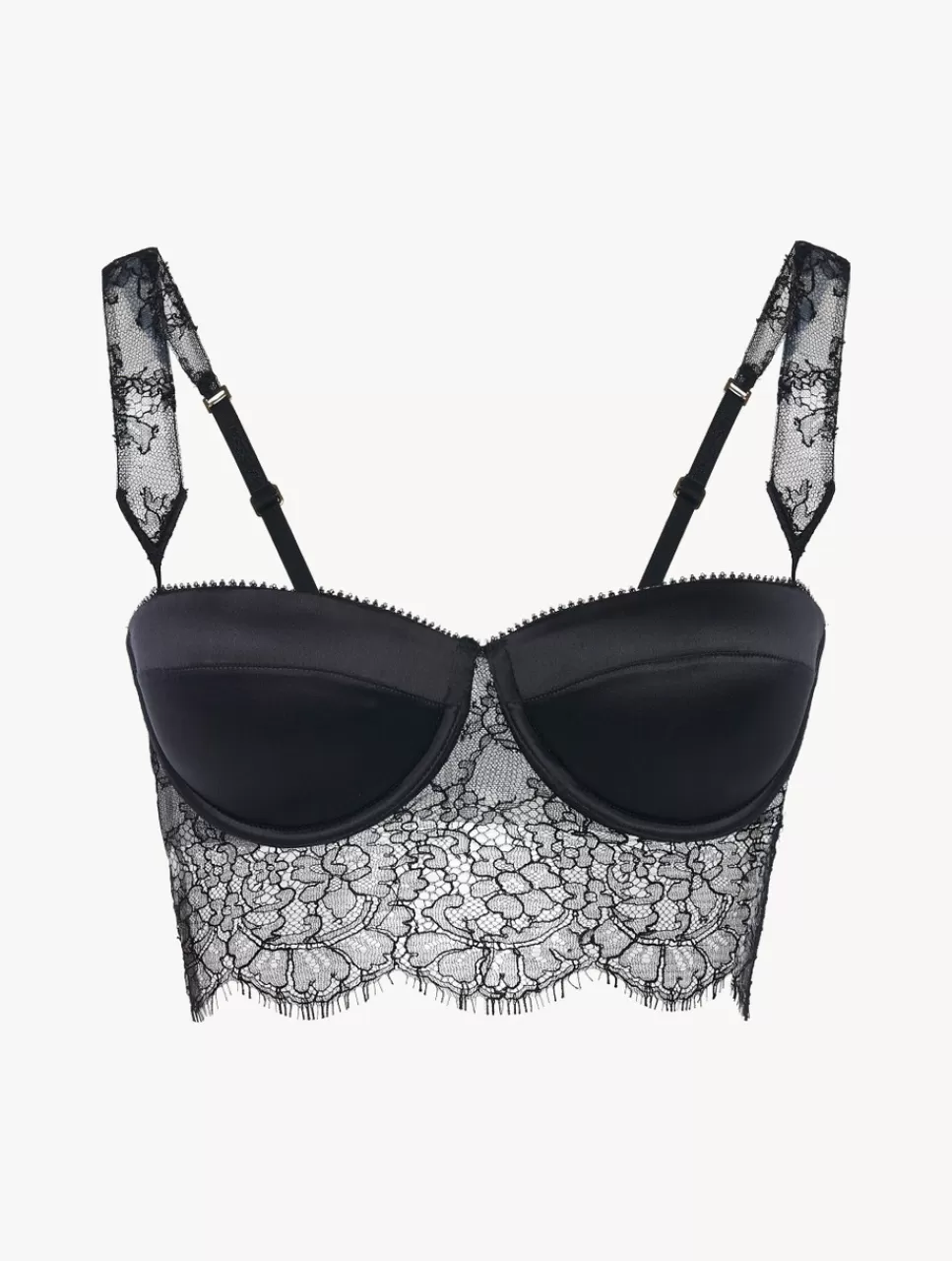 Store Brassière Imbottita Nera Con Pizzo Leavers Bralette | Imbottiti