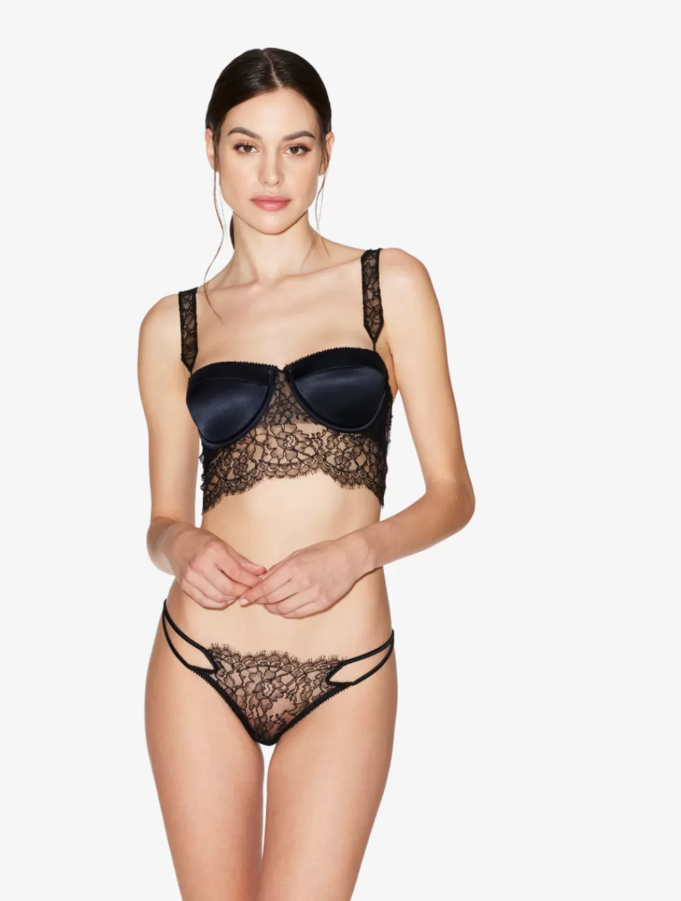 Store Brassière Imbottita Nera Con Pizzo Leavers Bralette | Imbottiti