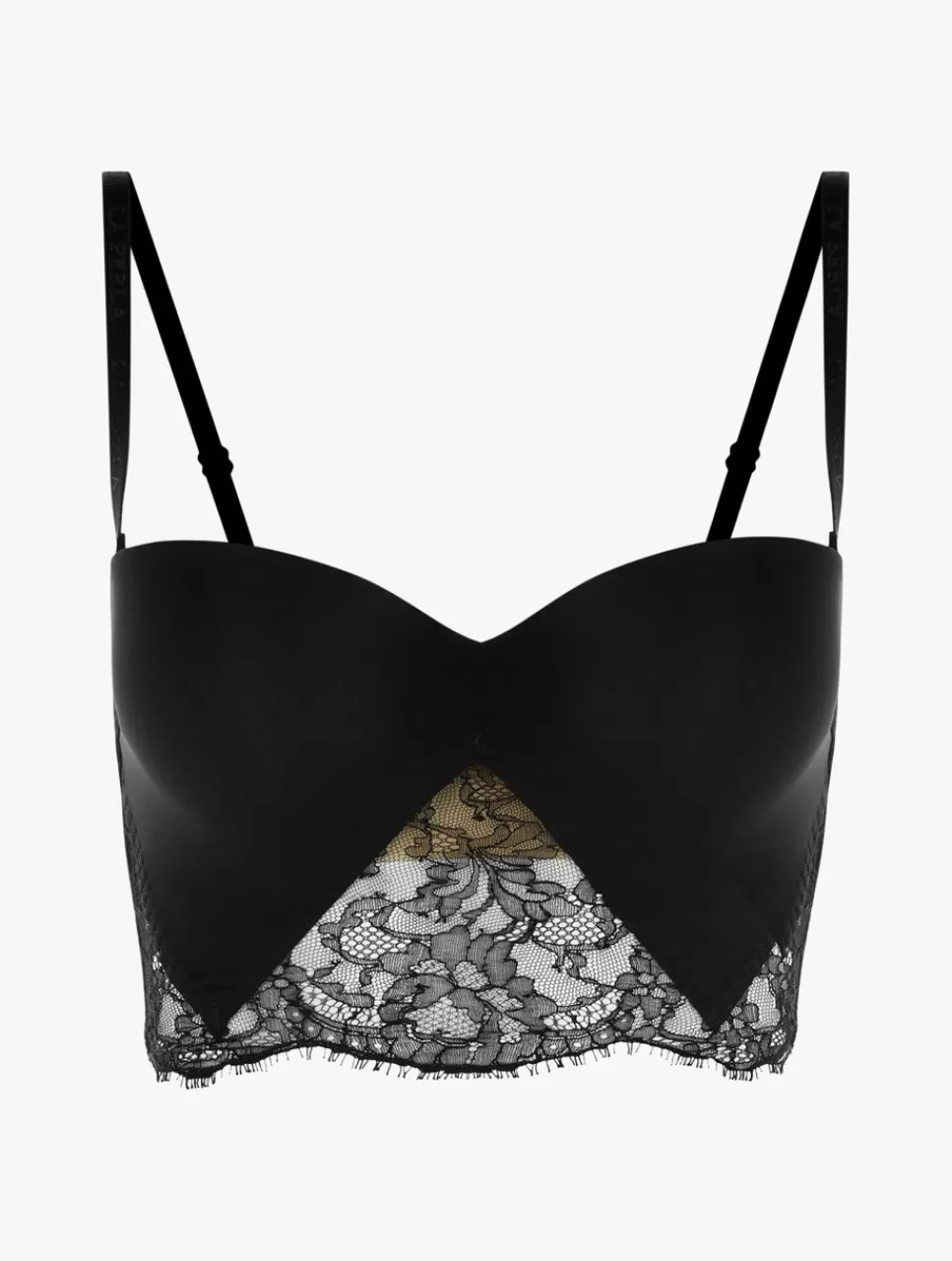 Outlet Brassière Senza Spalline In Lycra® Nera Con Pizzo Chantilly Bralette | Imbottiti