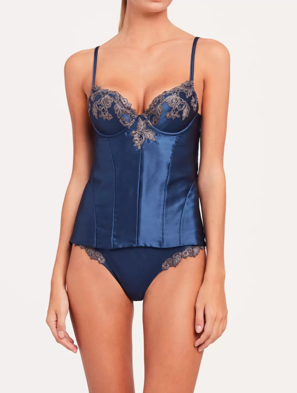 Best Corpetto Blu In Raso Di Seta Body e Corsetti