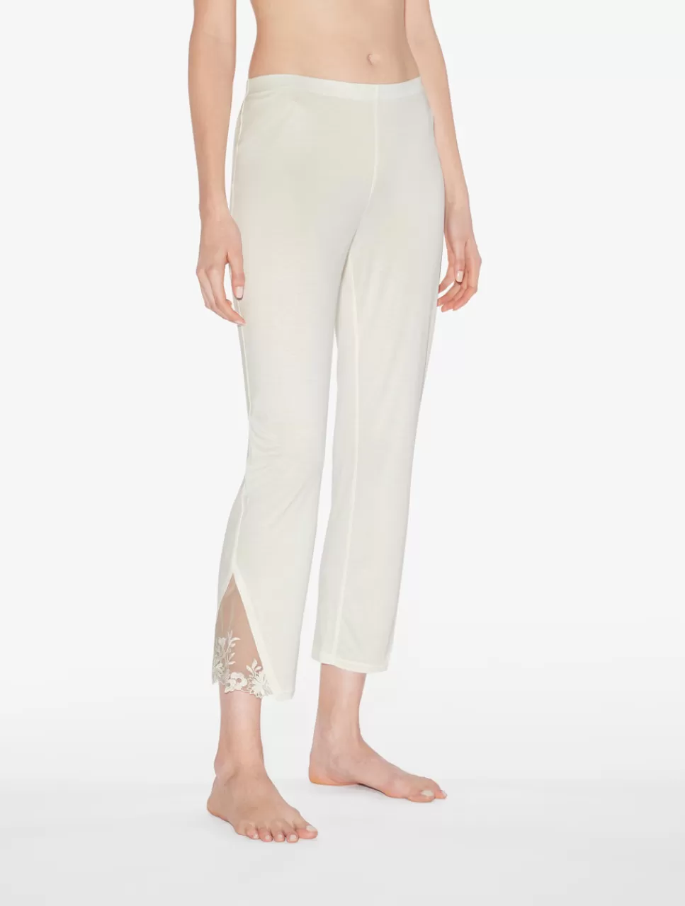 Outlet Pantalone In Modal Off-white Con Tulle Ricamato Loungewear | Short & Pantaloni