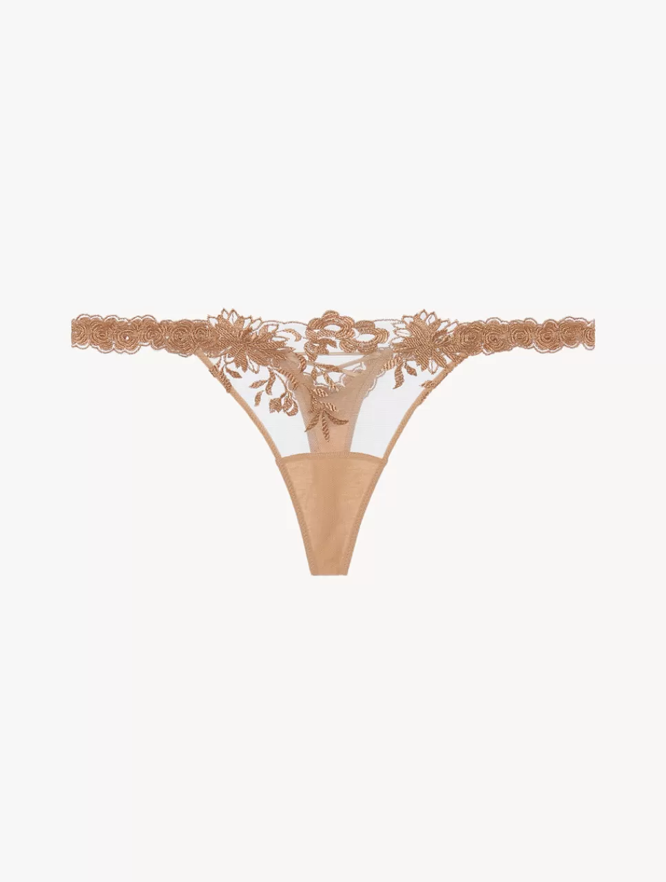 Shop Perizoma In Lycra® Beige Con Tulle Ricamato Perizomi & tanga