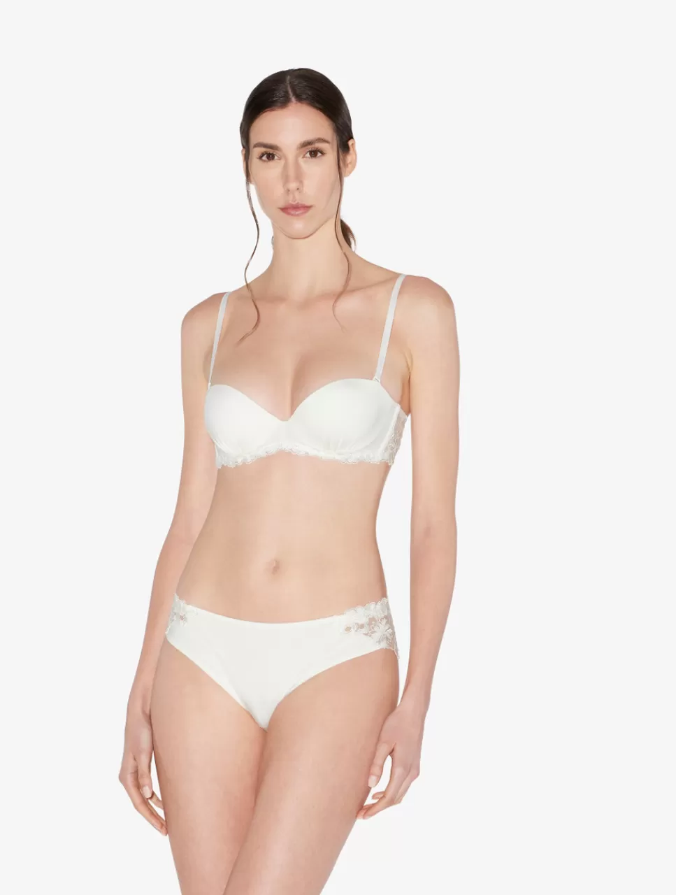 Sale Reggiseno A Fascia In Lycra® Off-white Con Tulle Ricamato A fascia | Con ferretto