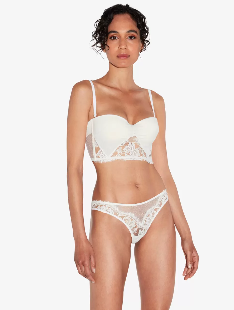 Fashion Reggiseno A Fascia Off-white Con Pizzo Leavers Di Cotone A fascia | Con ferretto