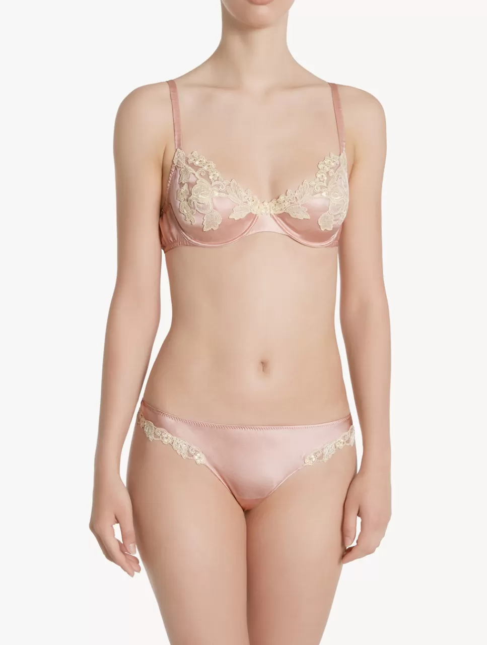 Clearance Reggiseno Con Ferretto In Seta Cipria Con Ricamo A Frastaglio Avorio Con ferretto