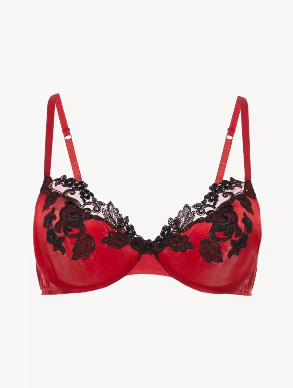 Cheap Reggiseno Con Ferretto In Seta Rossa  con Ricamo A Frastaglio Nera Con ferretto