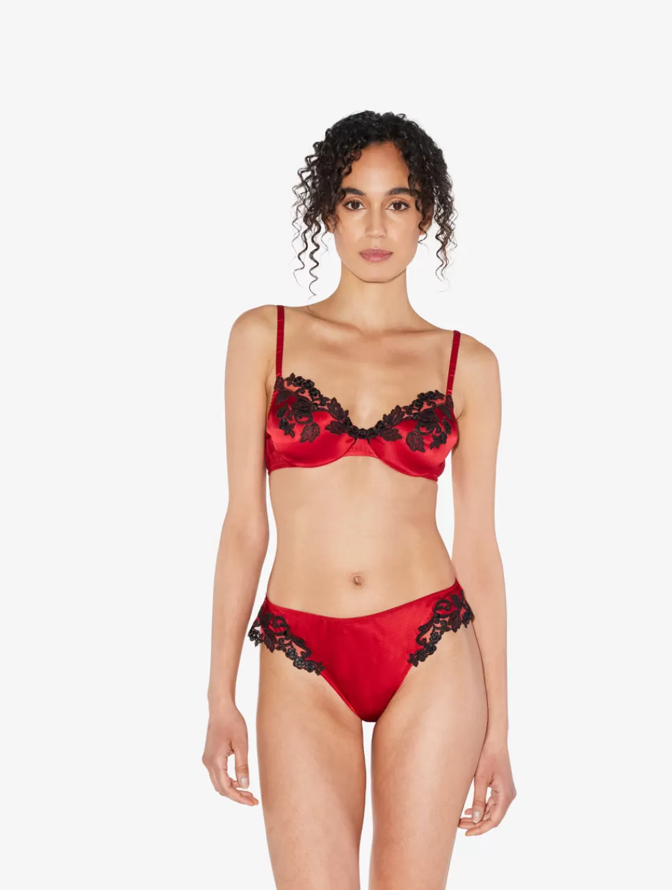 Cheap Reggiseno Con Ferretto In Seta Rossa  con Ricamo A Frastaglio Nera Con ferretto