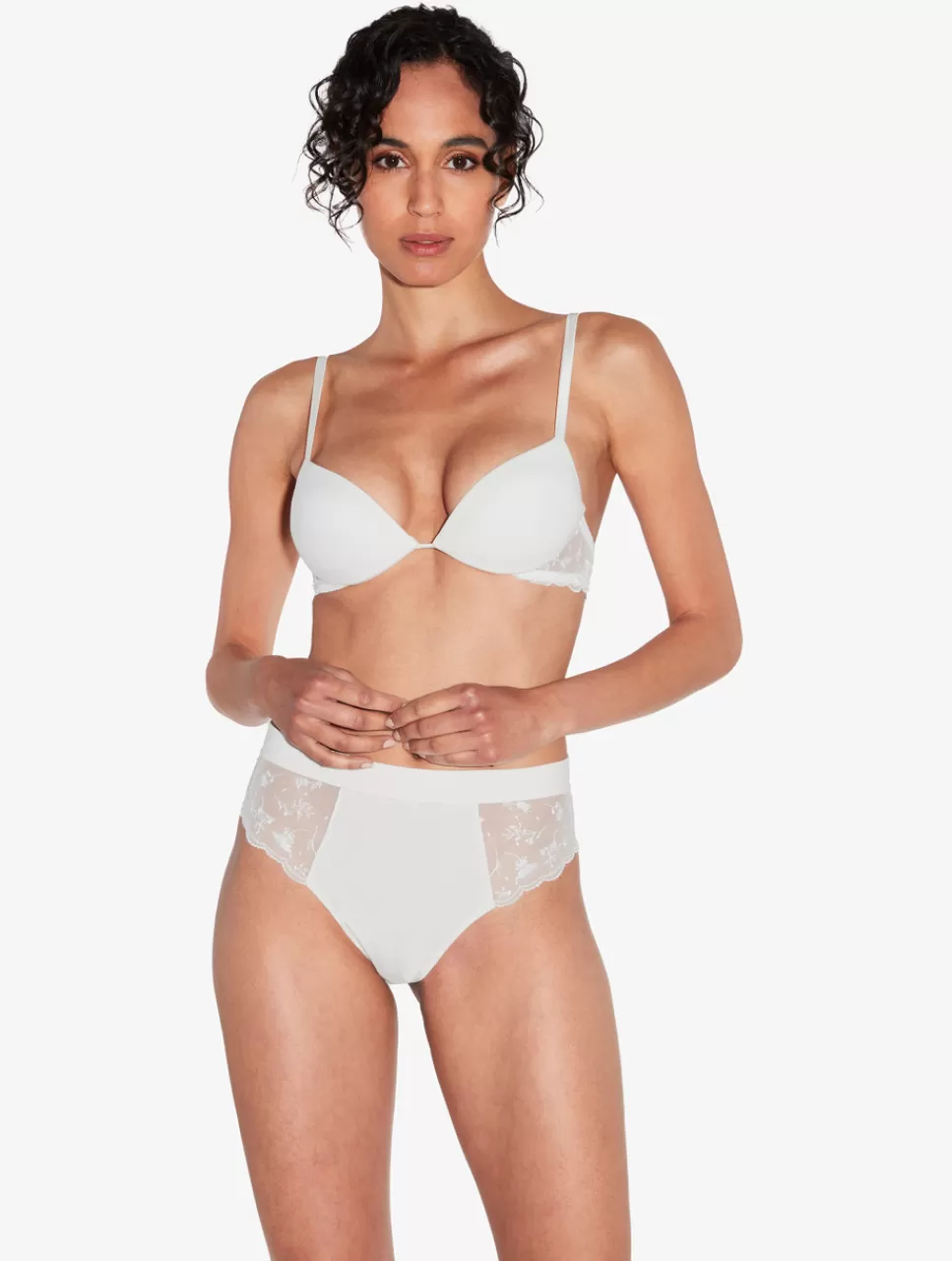 Outlet Reggiseno Push Up Bianco Ottico Con Tulle Ricamato Con ferretto | Imbottiti