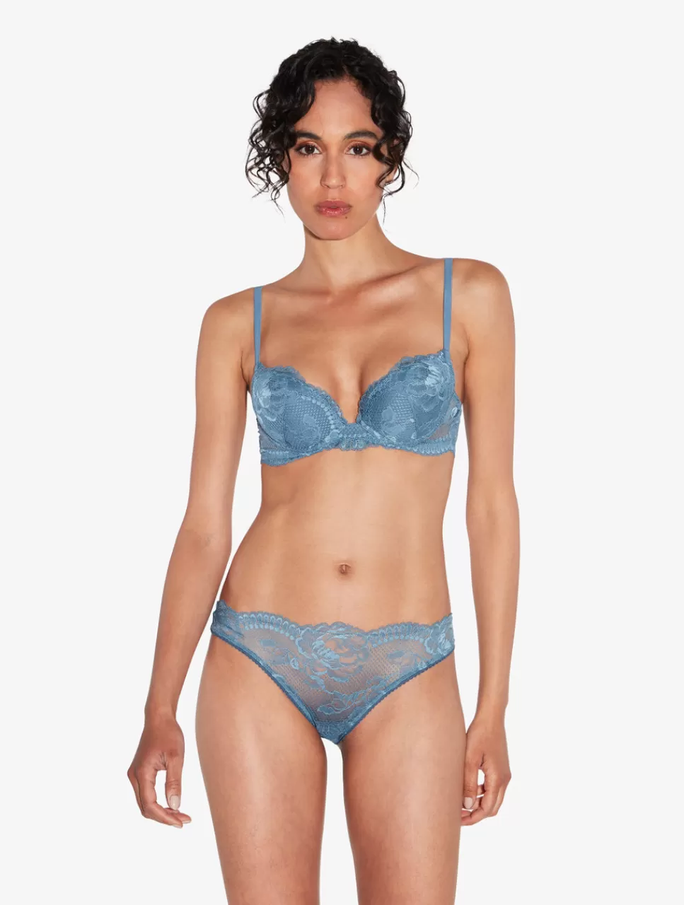 Shop Reggiseno Push-up In Pizzo Blu Scuro Imbottiti | Push Up