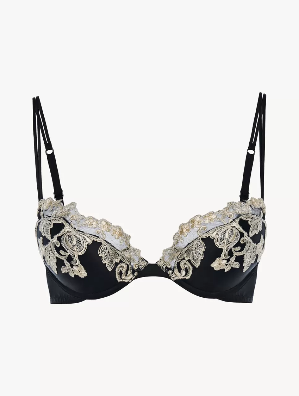 Fashion Reggiseno Push-up In Seta Nera Con Ricamo A Frastaglio Avorio Con ferretto | Imbottiti