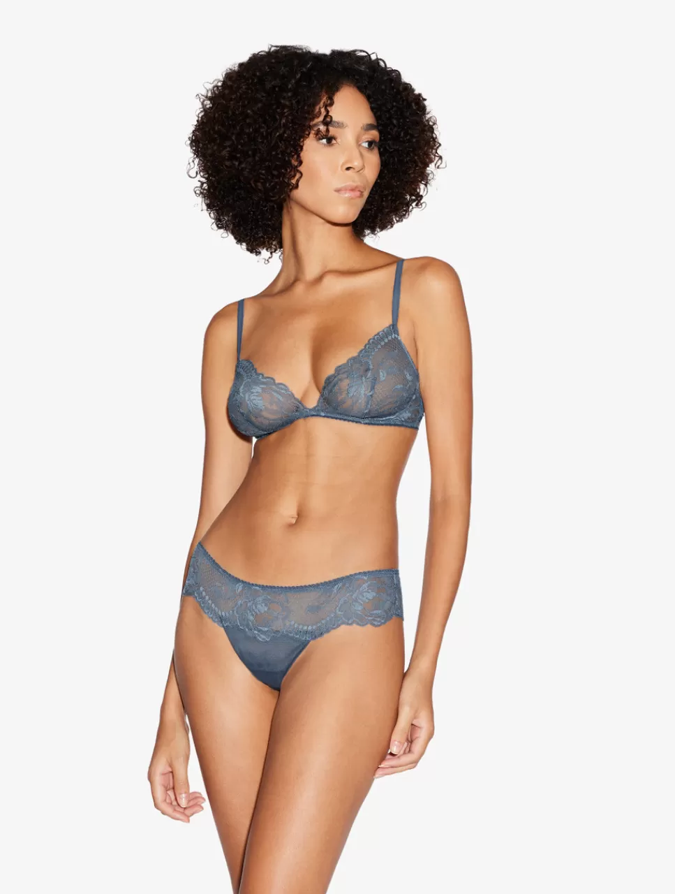 Fashion Reggiseno Senza Ferretto In Pizzo Blu Scuro Senza ferretto | Triangolo