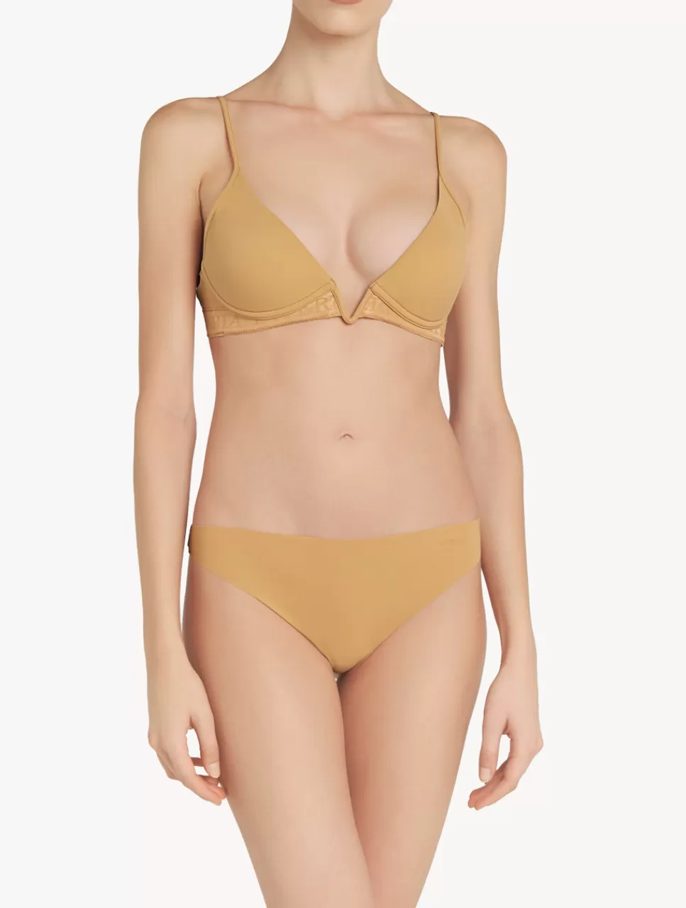 Clearance Reggiseno Triangolo Imbottito Senza Ferretto Con Scollo A V Color Nocciola Bralette | Imbottiti