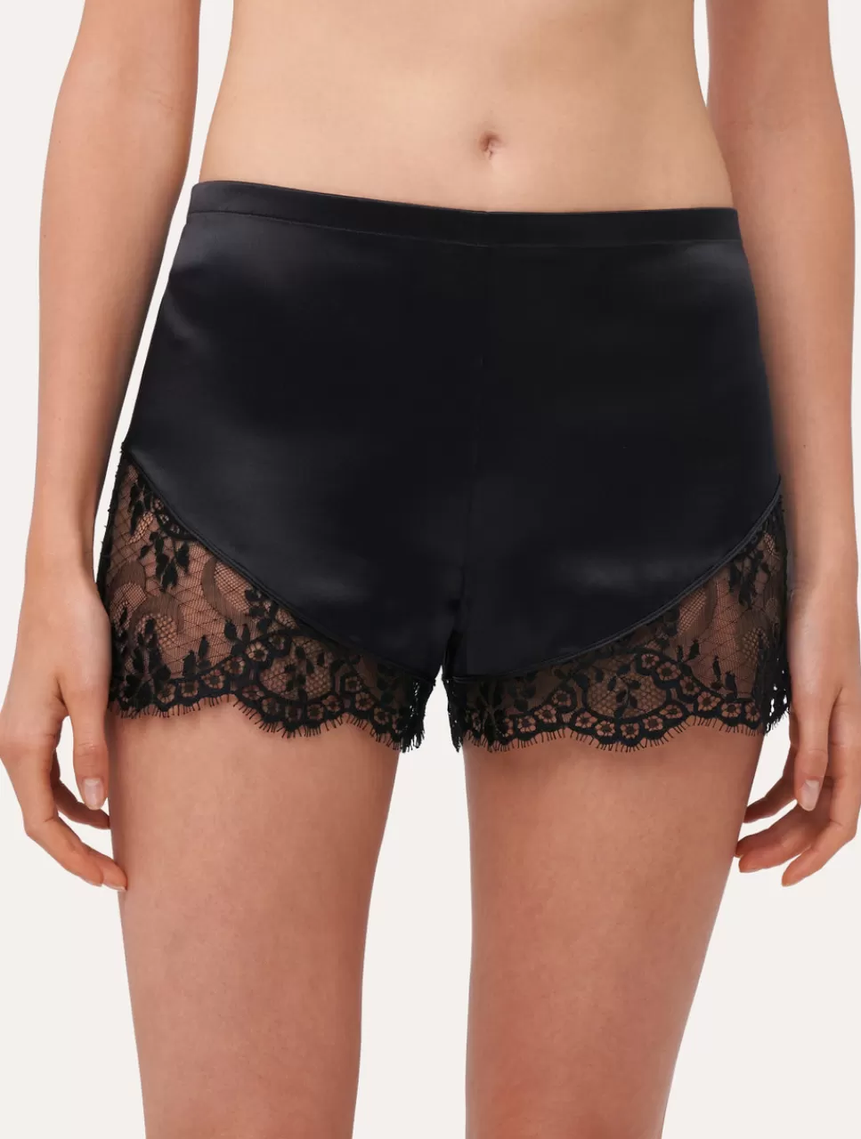 Clearance Short Da Pigiama In Seta Nera Con Finiture In Pizzo Leavers Short & Pantaloni | Capi in seta