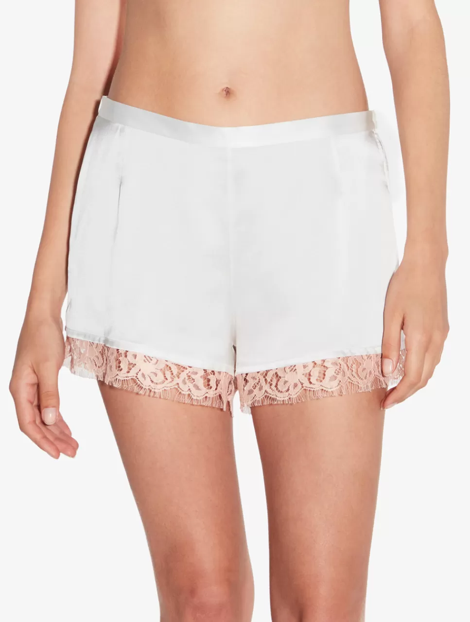 Outlet Short In Seta Bianca Con Pizzo Leavers Short & Pantaloni | Capi in seta