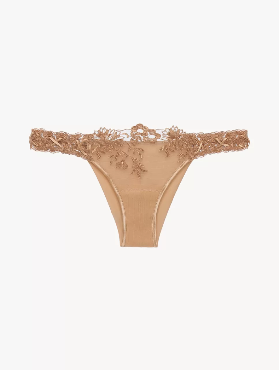 Flash Sale Slip Brasiliano In Lycra® Beige Con Tulle Ricamato Brasiliani