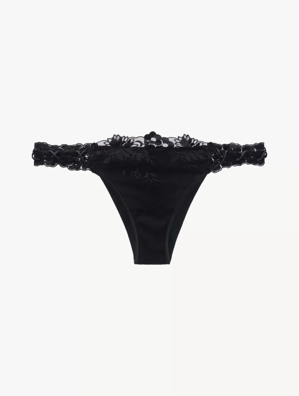 Flash Sale Slip Brasiliano In Lycra® Nera Con Tulle Ricamato Brasiliani