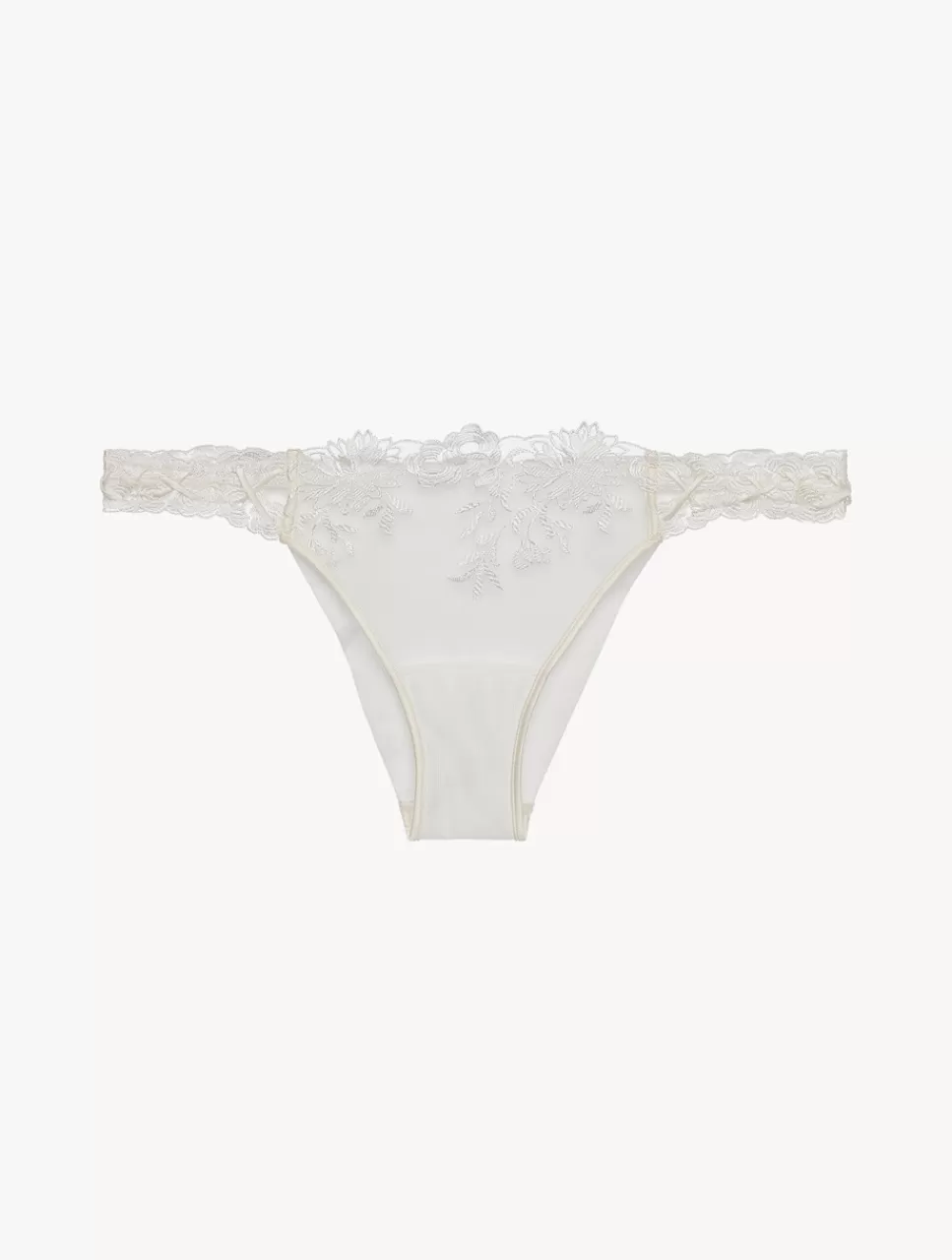 Clearance Slip Brasiliano In Lycra® Off-white Con Tulle Ricamato Brasiliani