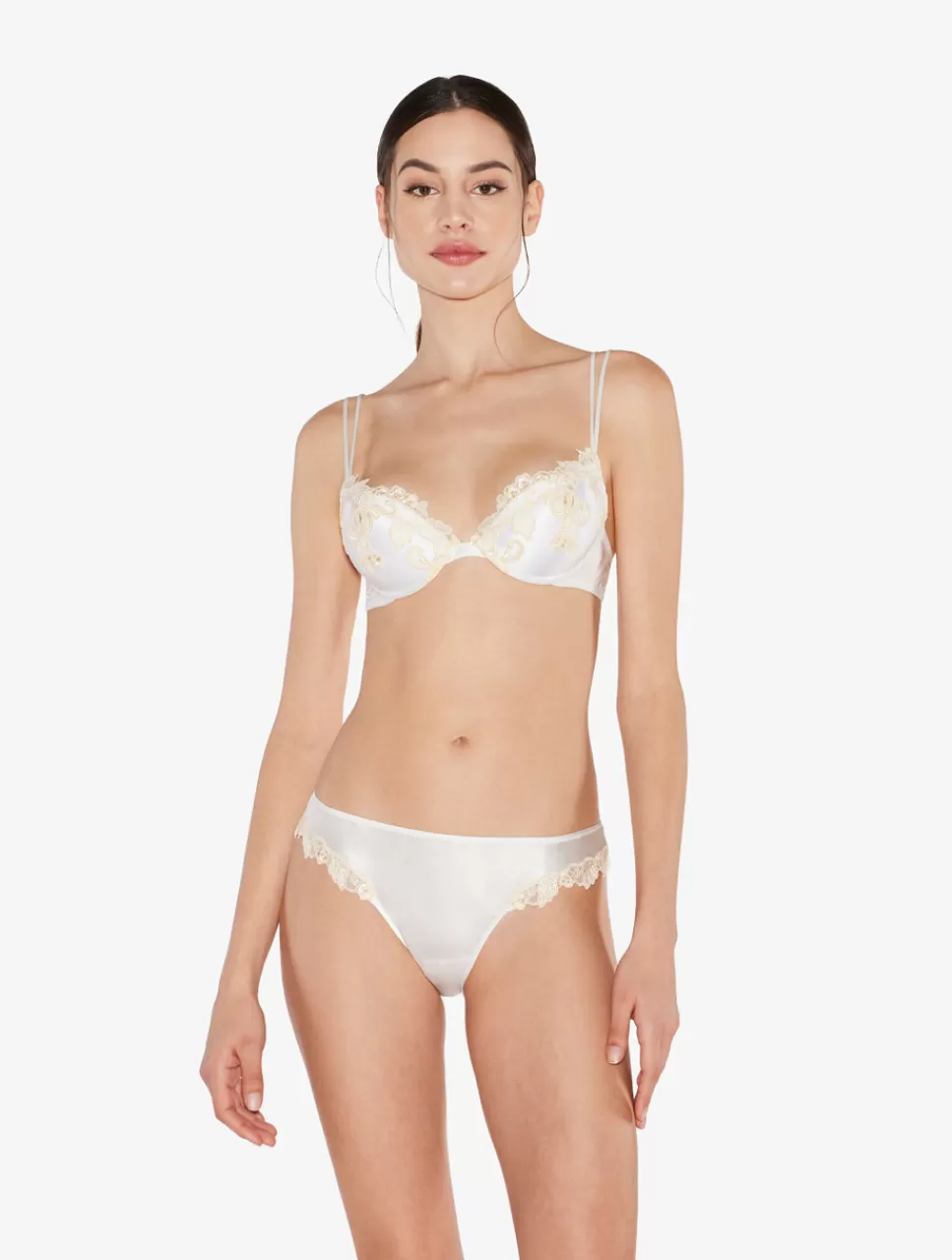 Best Sale Slip Brasiliano In Seta Bianca Con Ricamo A Frastaglio Avorio Brasiliani