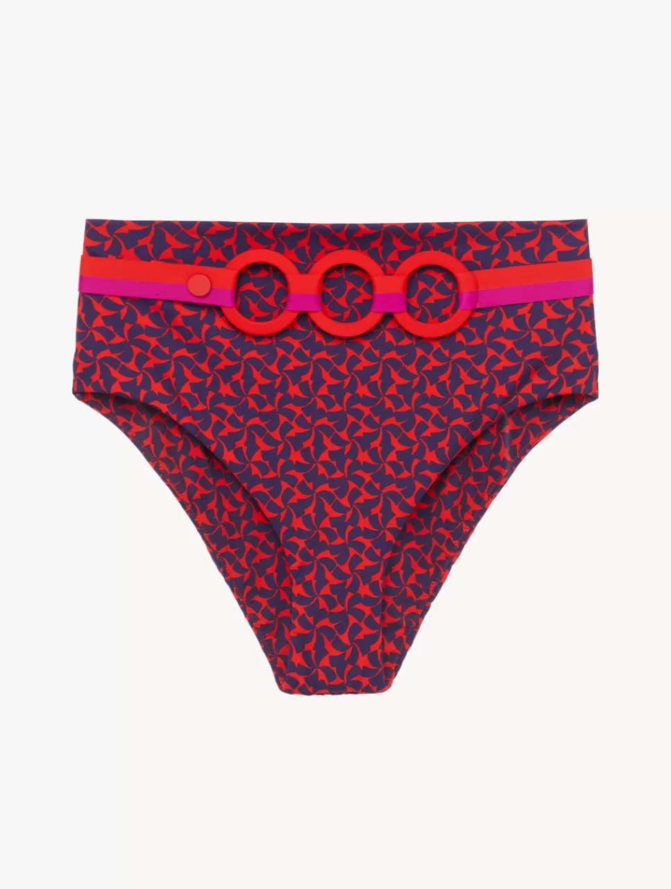 Outlet Slip Mare A Vita Alta Con Cintura Rosso E Blu Bikini