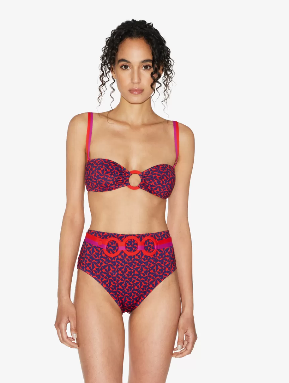 Outlet Slip Mare A Vita Alta Con Cintura Rosso E Blu Bikini