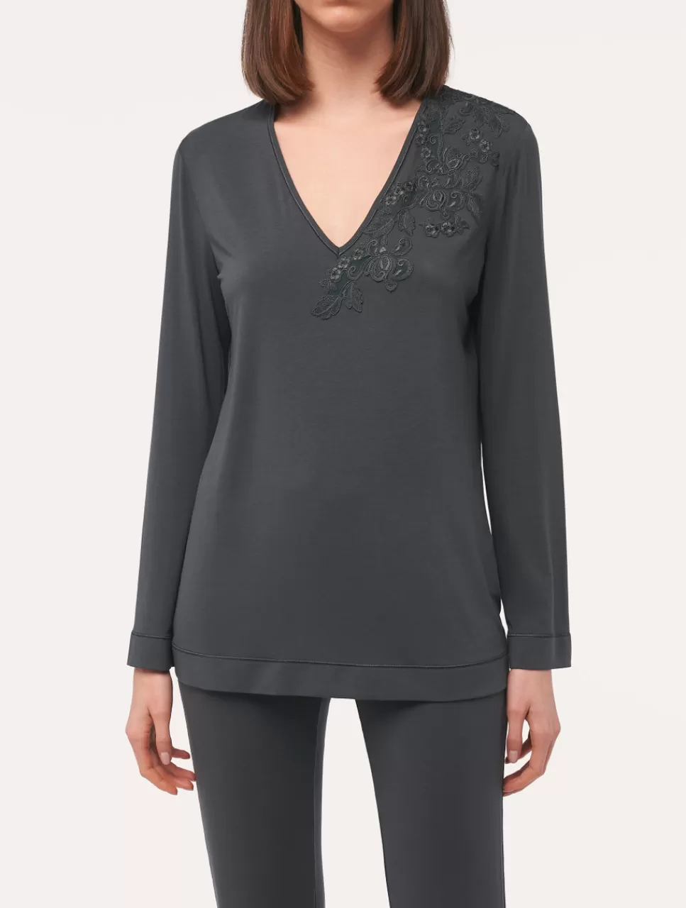 Clearance Top A Maniche Lunghe Antracite Loungewear | Canotte & Top