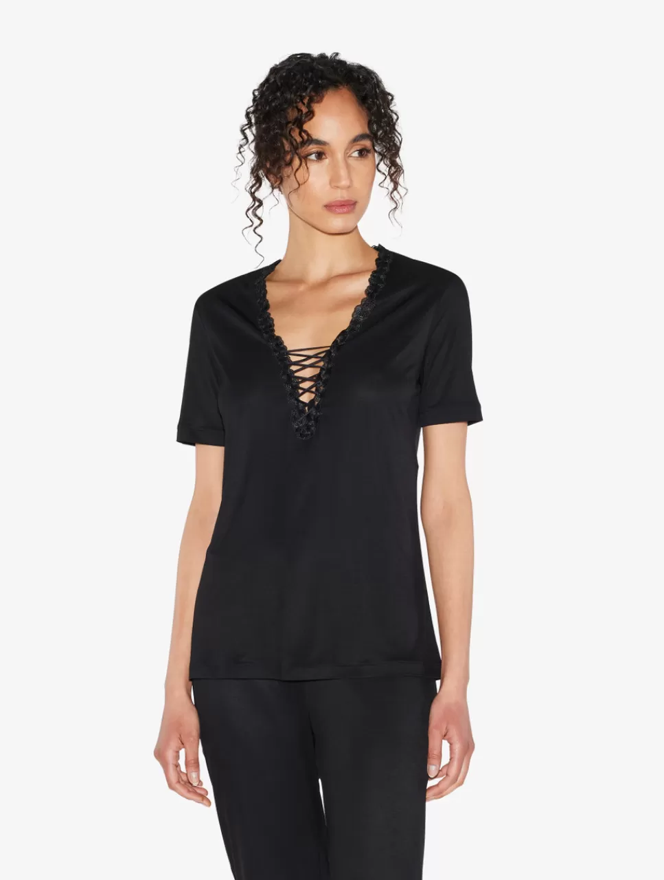 Sale T-shirt In Modal Con Tulle Ricamato Loungewear | Canotte & Top