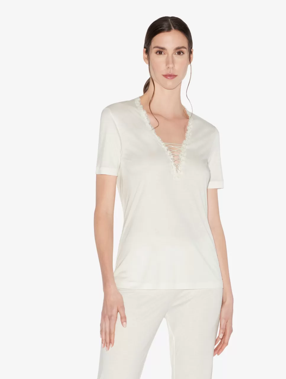 Cheap T-shirt In Modal Off-white Con Tulle Ricamato Canotte & Top